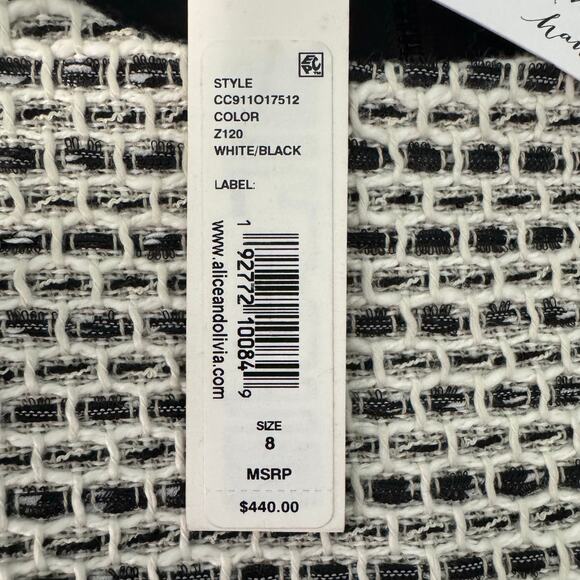 Alice + Olivia Sally Side Zip Tweed Mini Dress 8 Black White Business Casual NEW - Picture 10 of 13